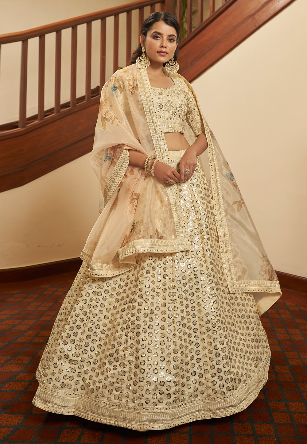 Beige Art Silk Circular Lehenga Choli 239830