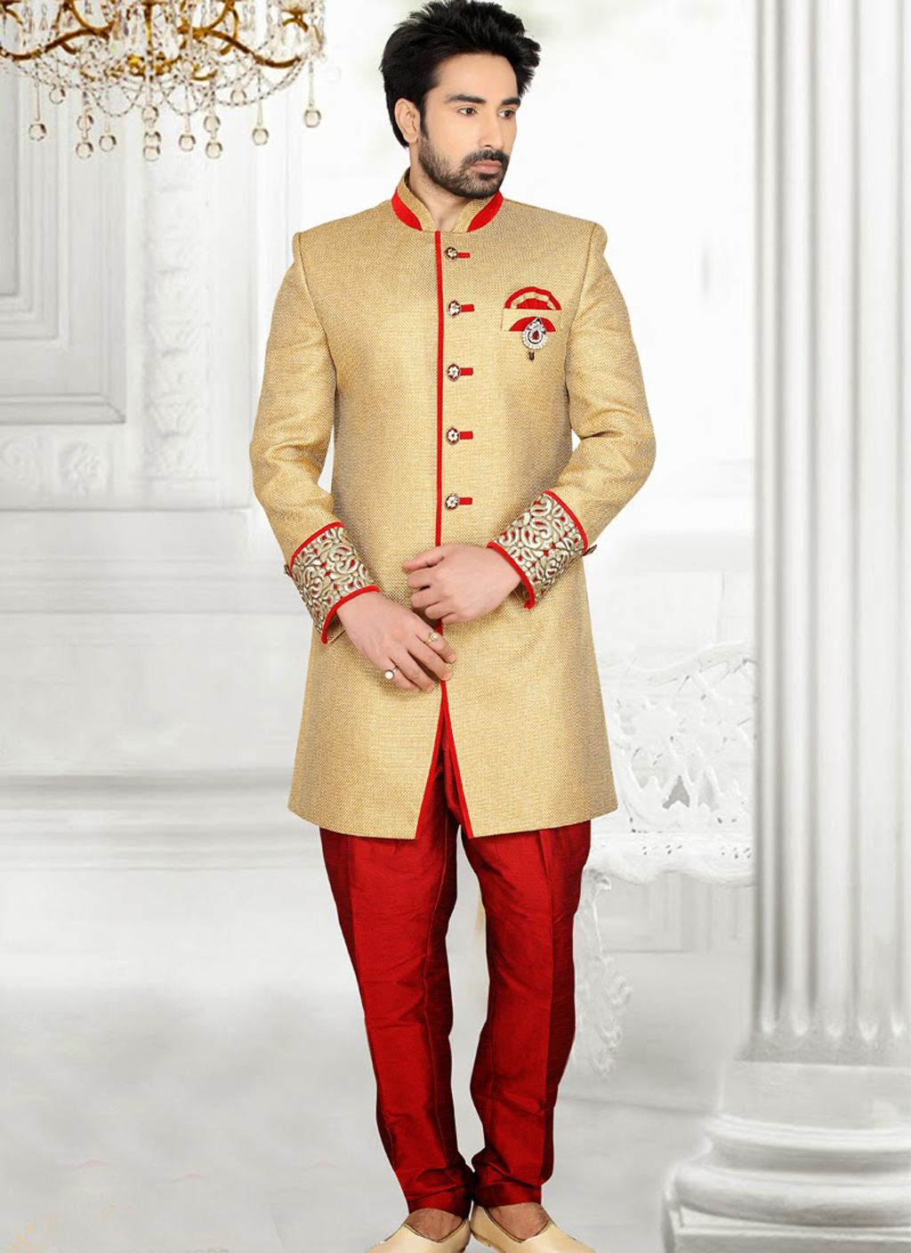 Beige Jute Silk Indo Western Sherwani 47854
