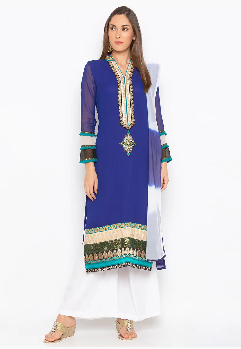 Blue Georgette Readymade Kameez With Palazzo 223462