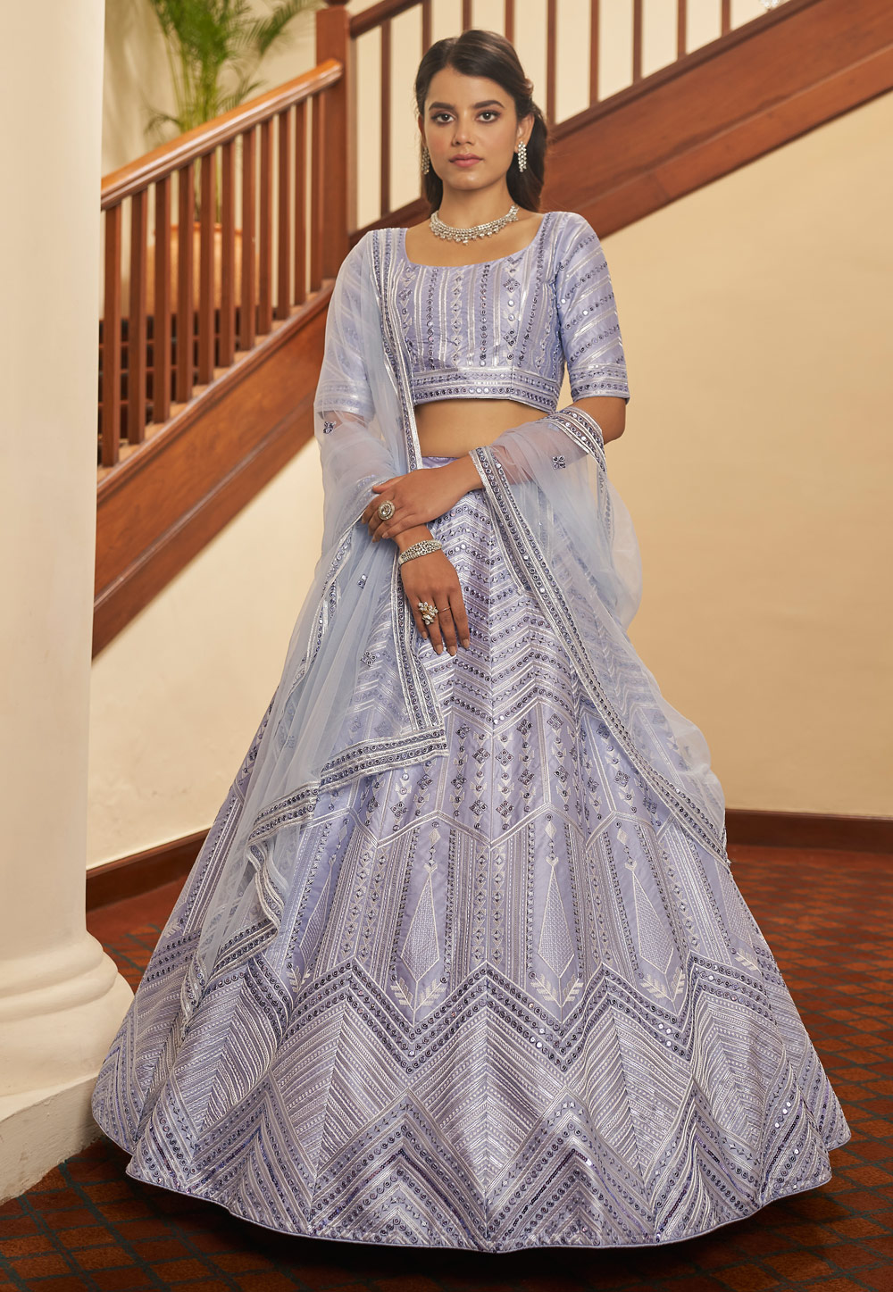 Grey Silk Circular Lehenga Choli 239832