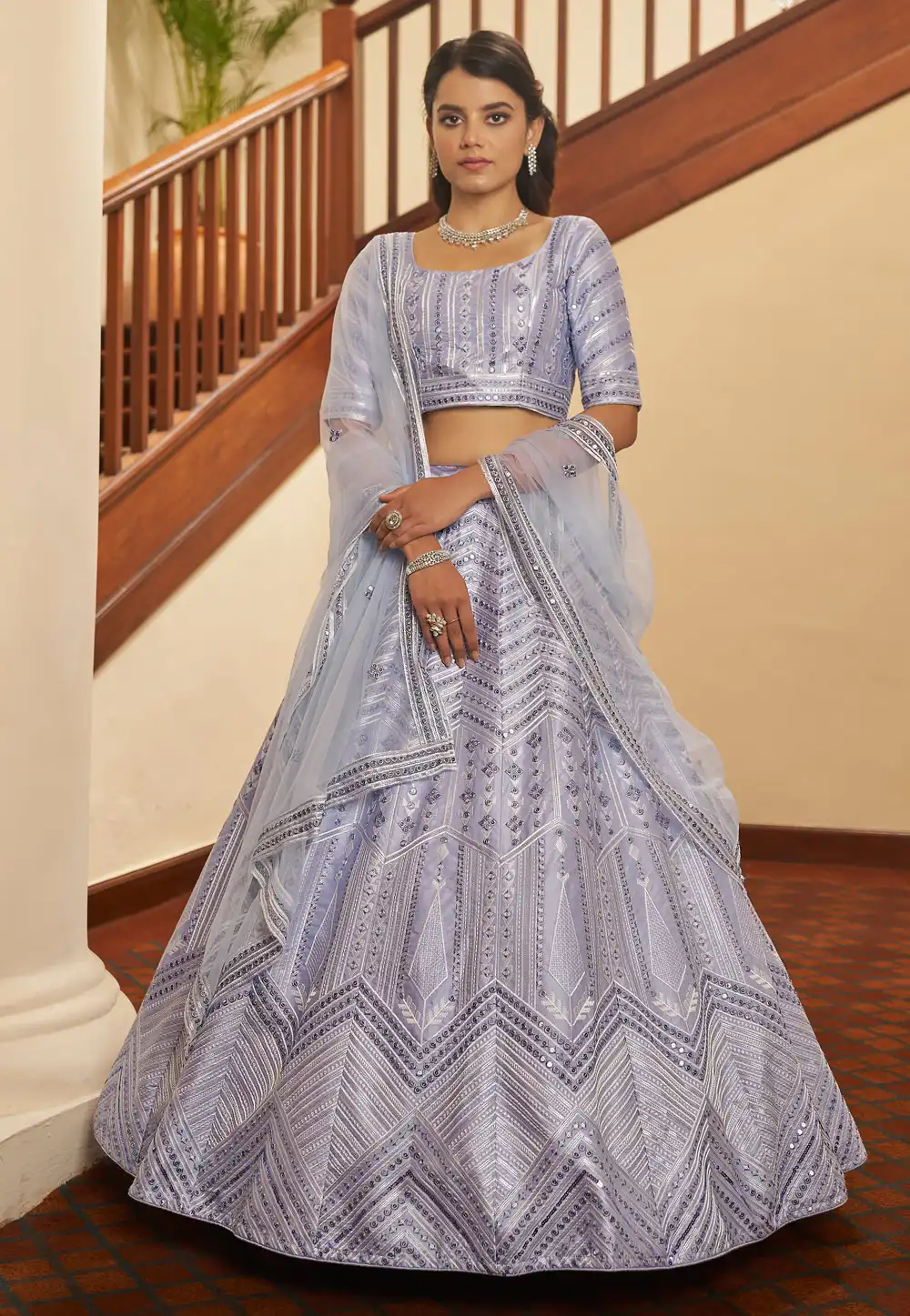 Grey Silk Circular Lehenga Choli 239832