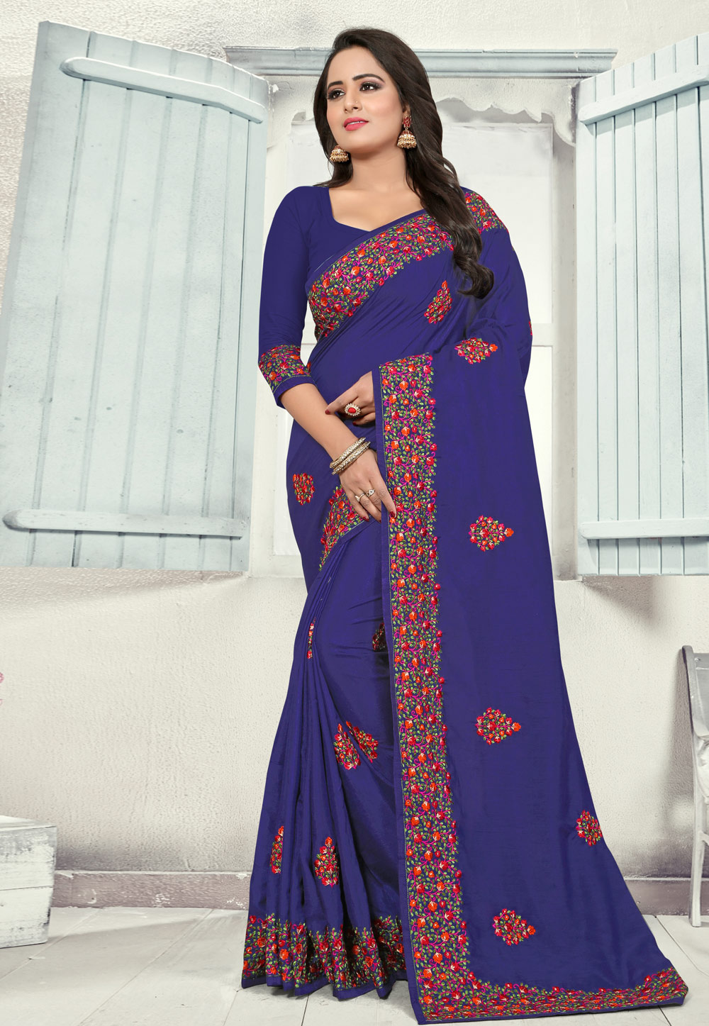 Blue Silk Saree With Blouse 186852