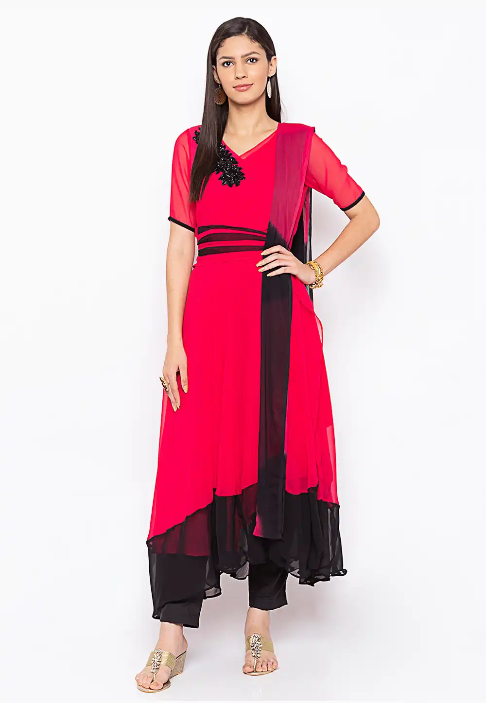 Magenta Georgette Readymade Pant Style Suit 235543