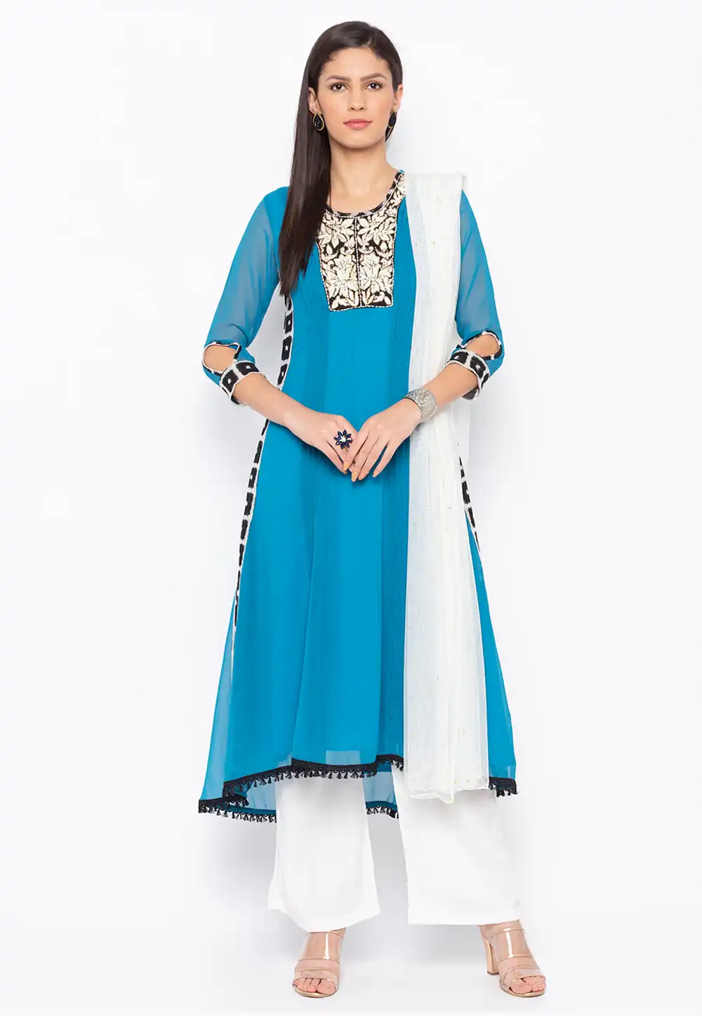 Blue Georgette Readymade Palazzo Suit 223468