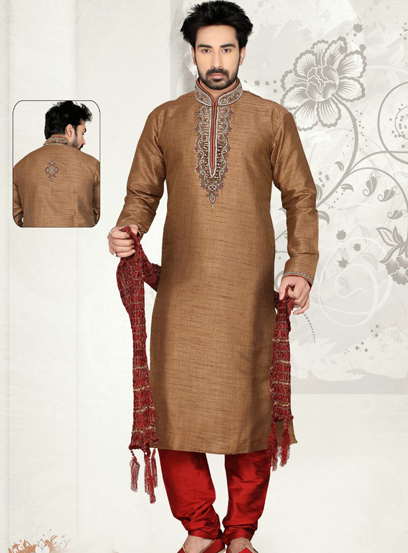 Beige Art Silk Kurta With Churidar 47868