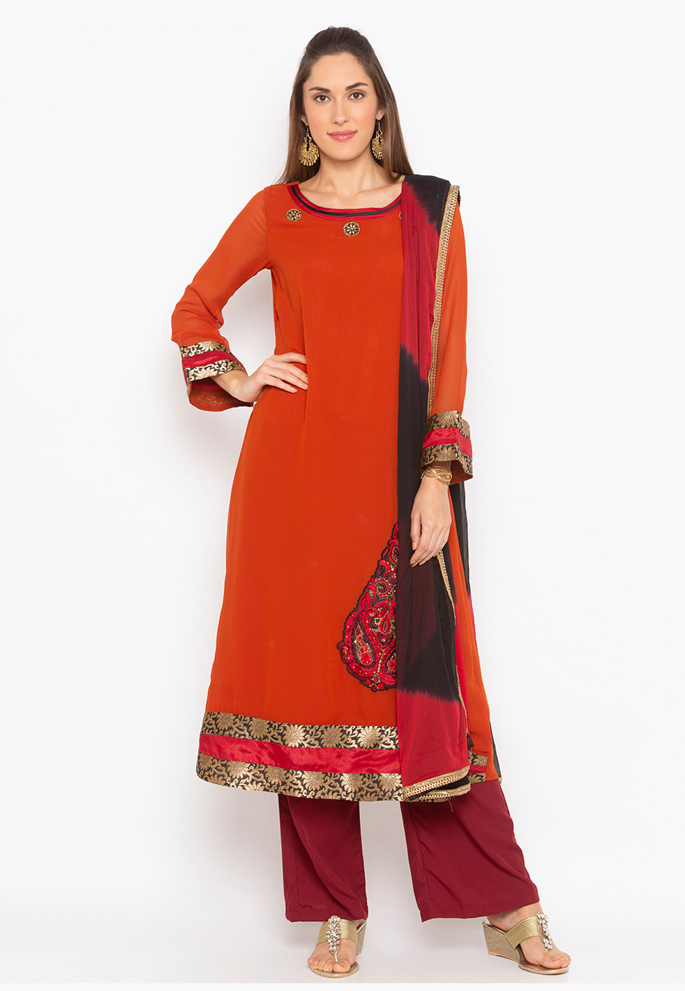 Rust Georgette Readymade Palazzo Suit 246138