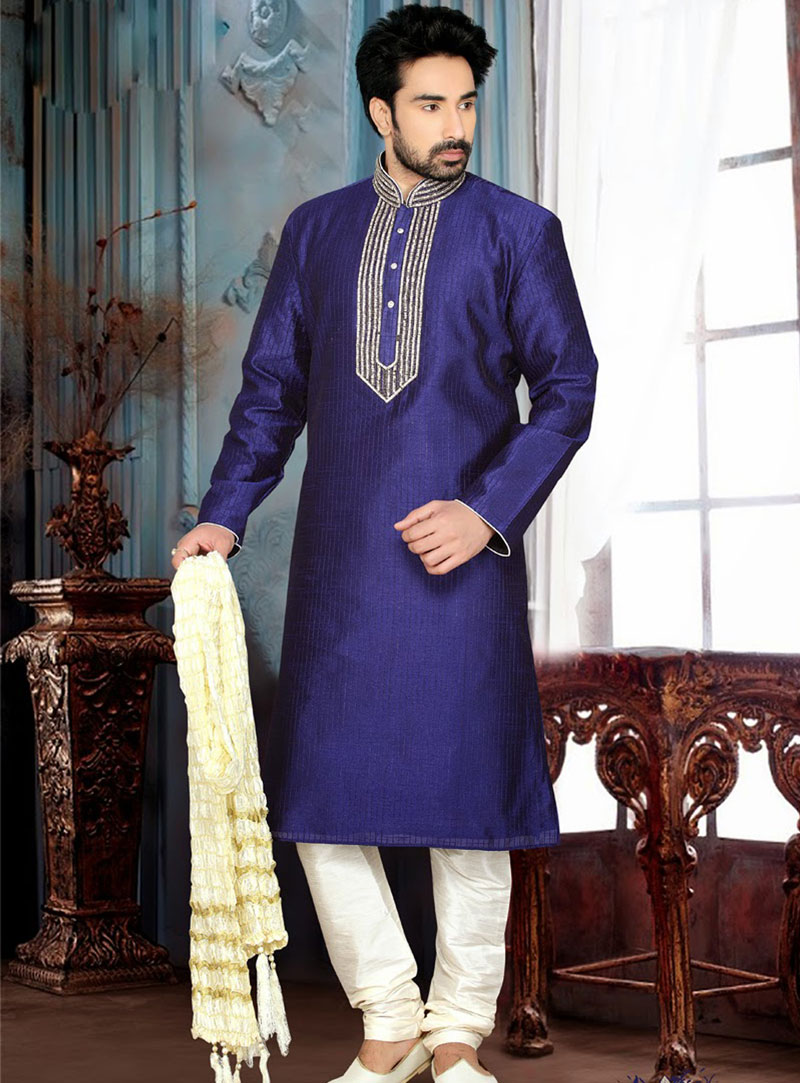 Blue Art Silk Kurta With Churidar 47697