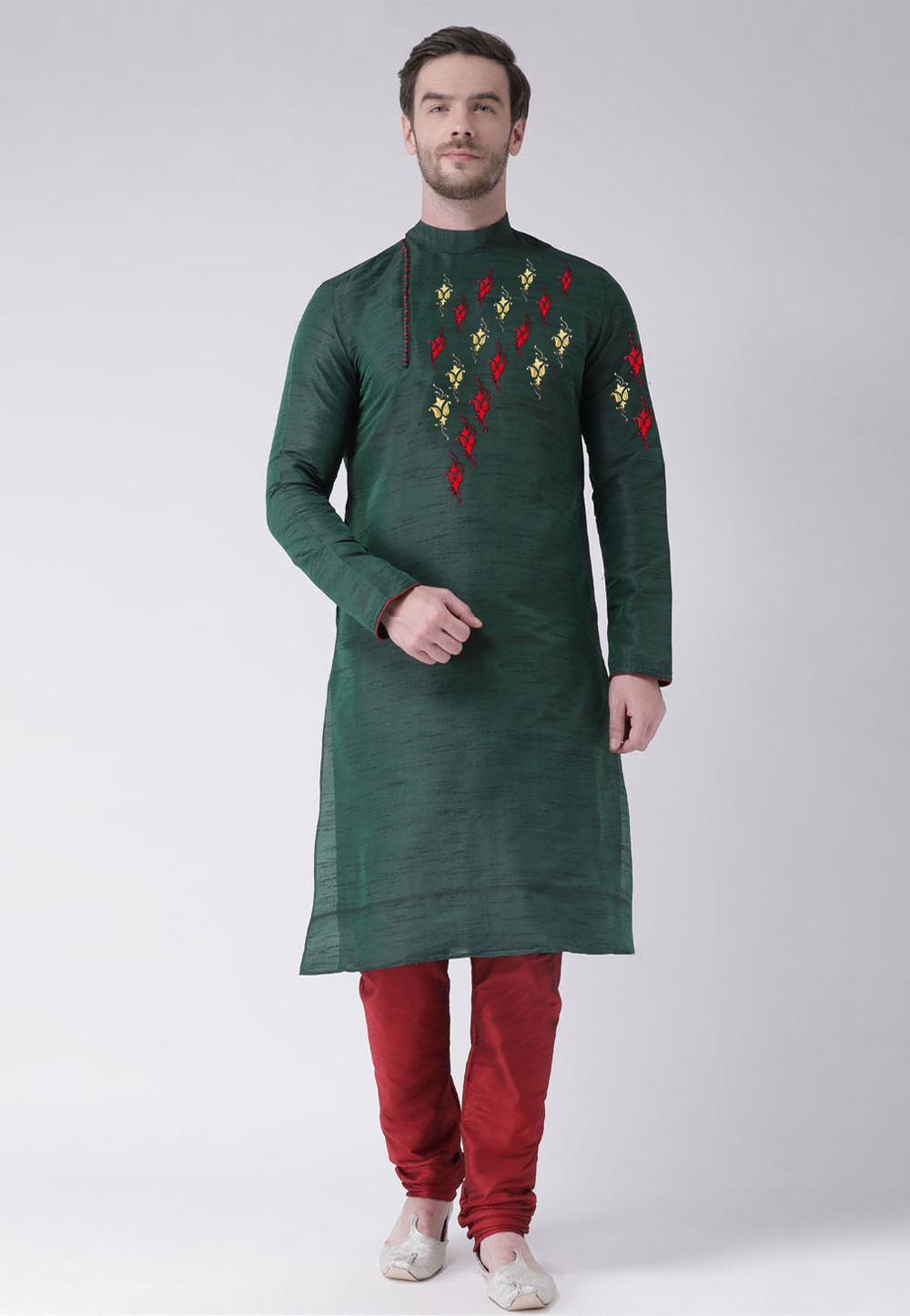 Green Dupion Silk Kurta Pajama 236196