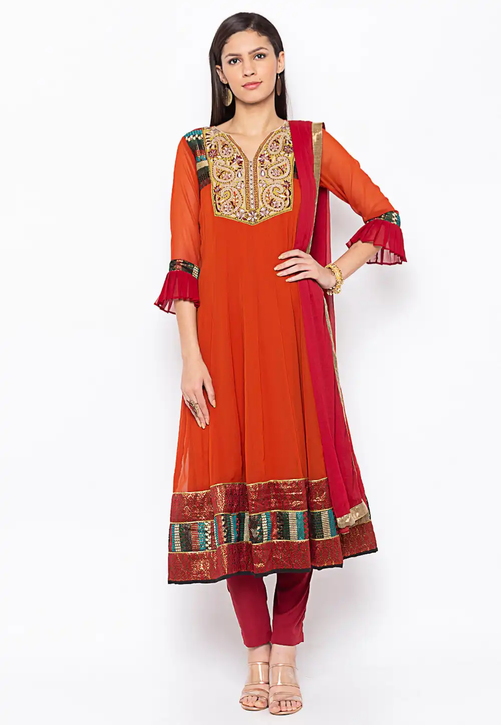 Rust Georgette Readymade Anarkali Suit 239406