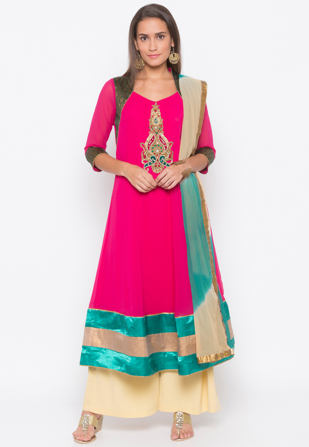 Magenta Georgette Readymade Palazzo Suit 239407