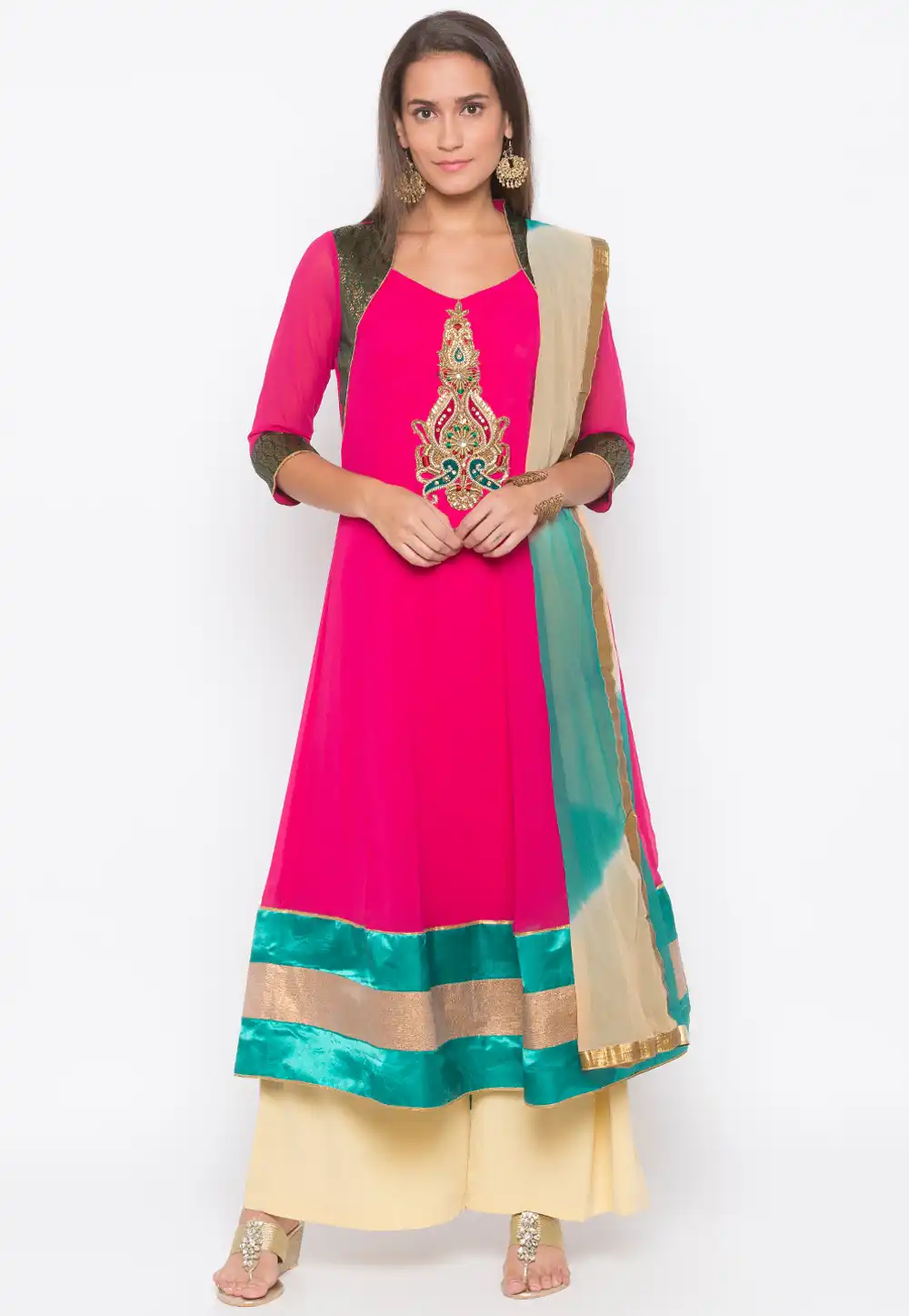 Magenta Georgette Readymade Palazzo Suit 239407