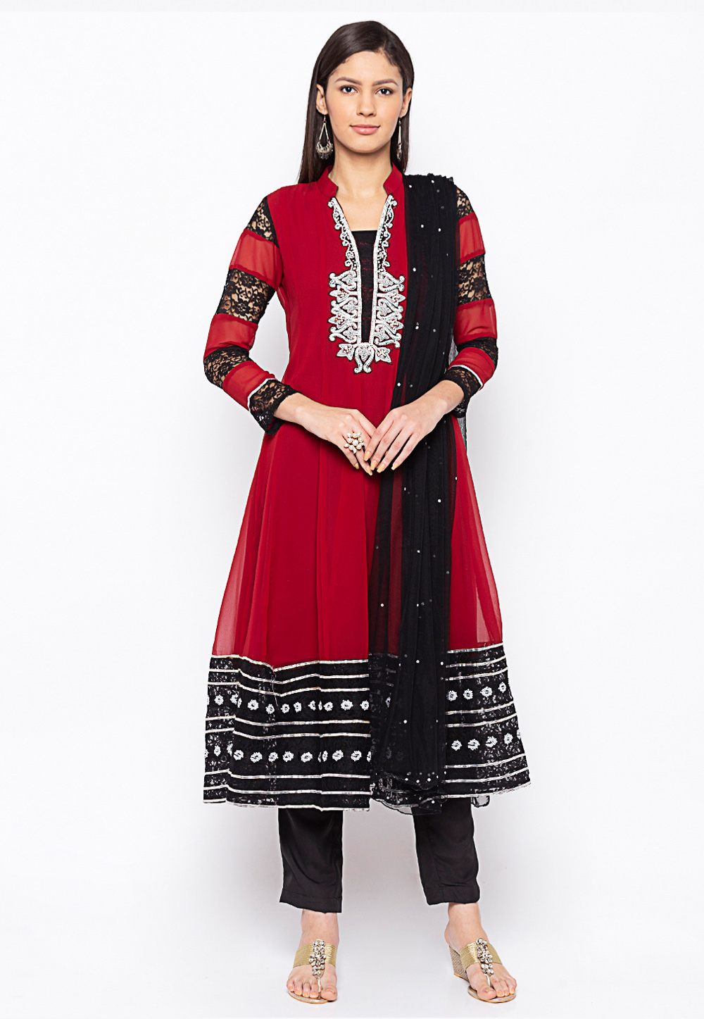 Maroon Georgette Readymade Pant Style Suit 223477