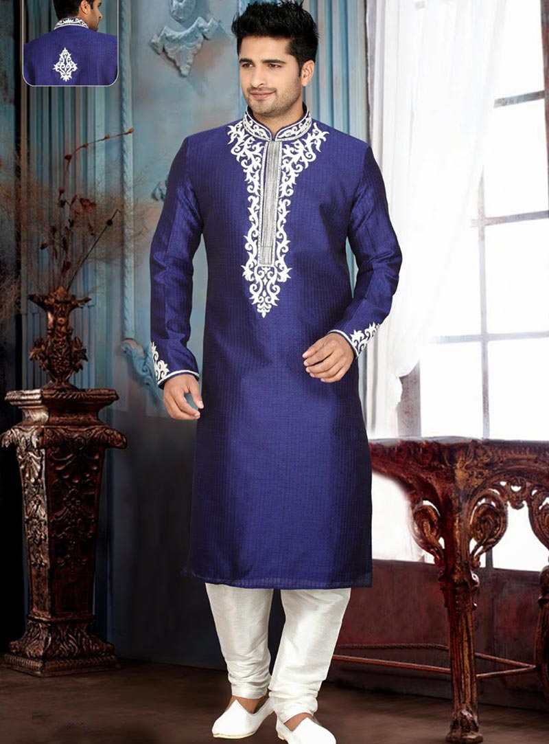 Blue Art Silk Kurta With Churidar 47712