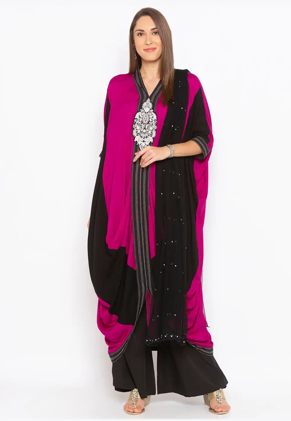 Magenta Cotton Readymade Kameez With Palazzo 223481
