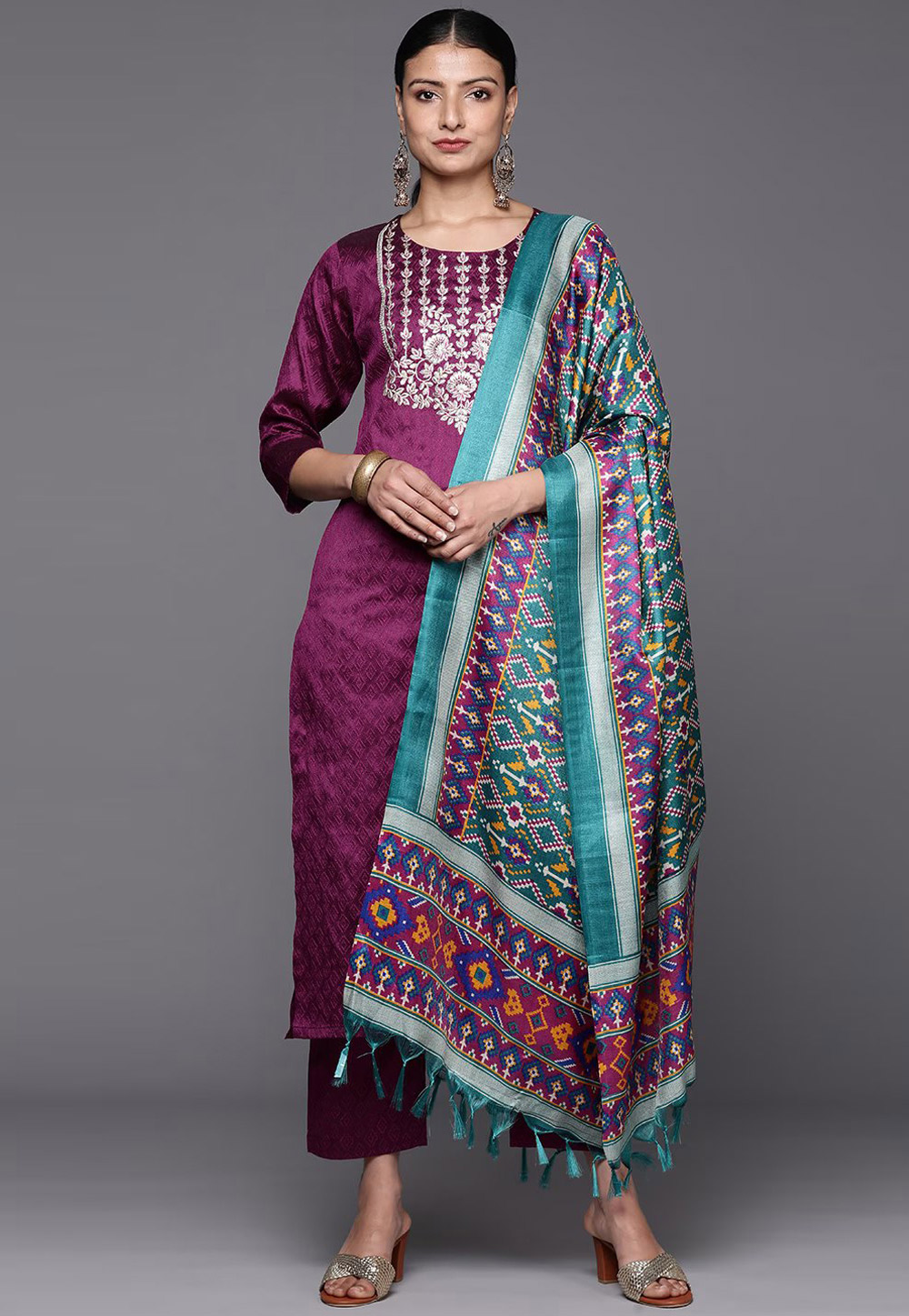 Purple Silk Readymade Pant Style Suit 266820