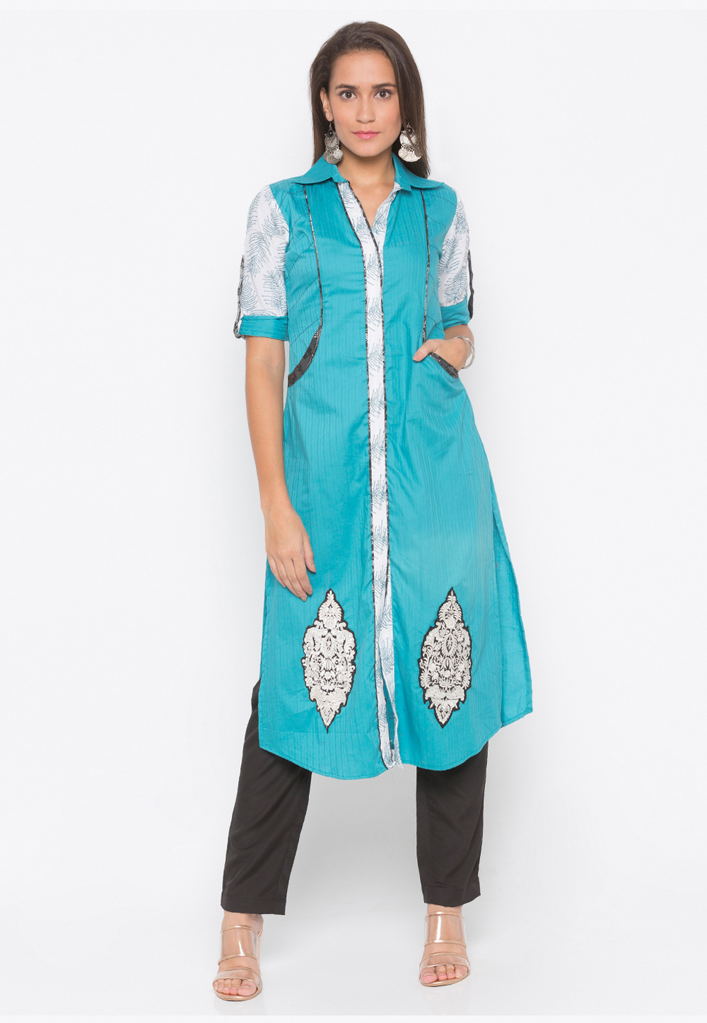 Blue Cotton Readymade Pant Style Suit 223482