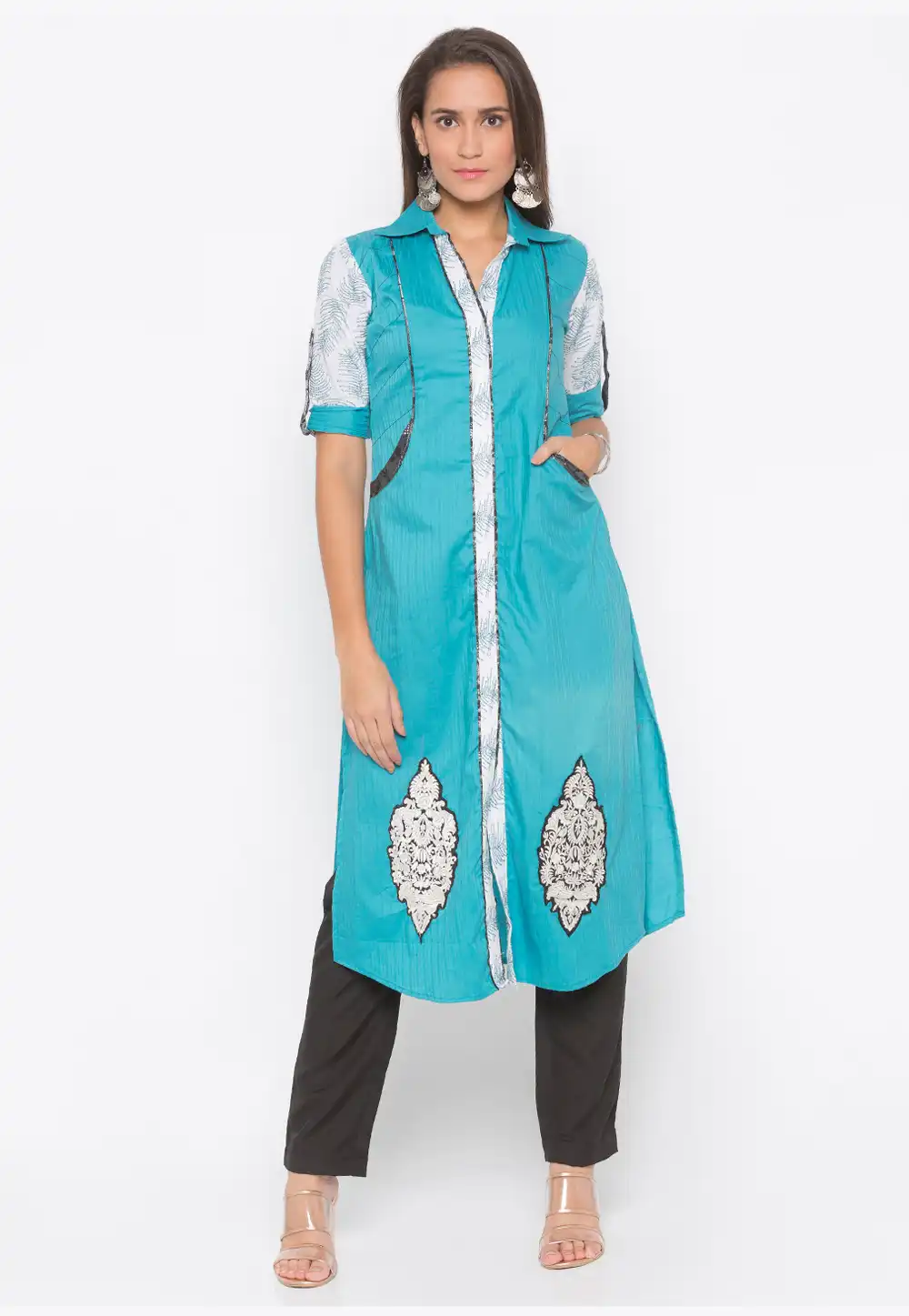 Blue Cotton Readymade Pant Style Suit 223482