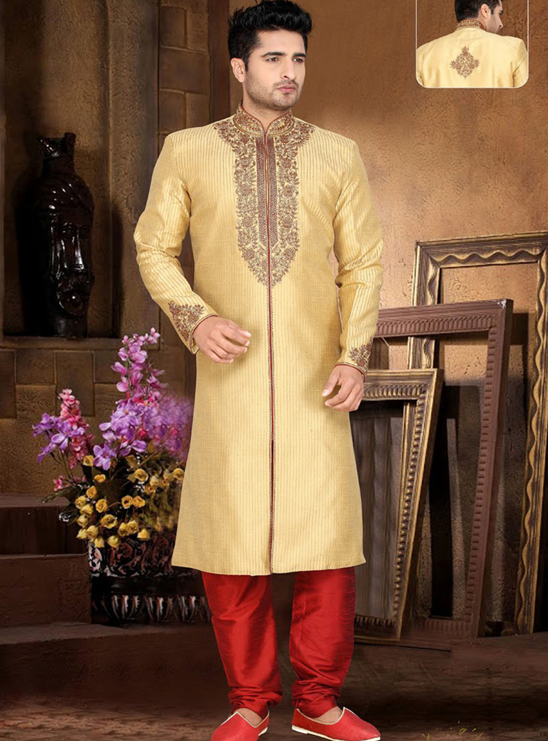 Beige Art Dupian Silk Kurta With Churidar 47718