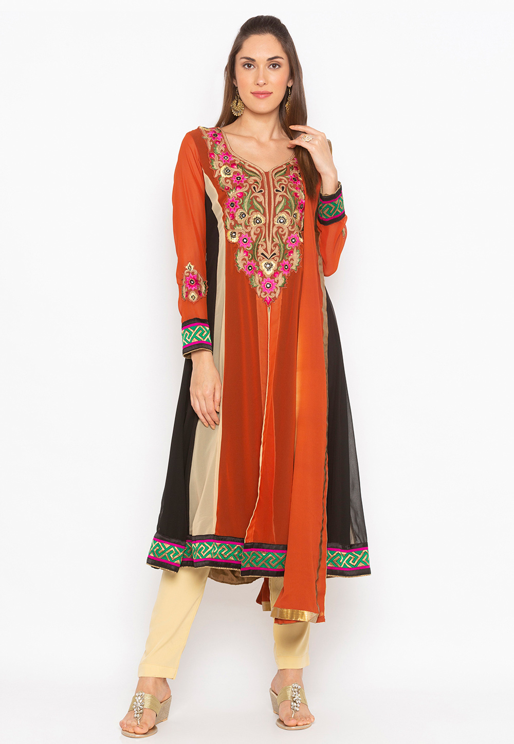 Rust Georgette Readymade Pant Style Suit 246140