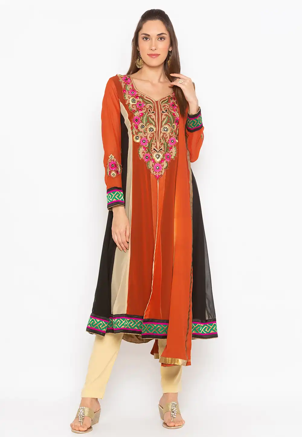 Rust Georgette Readymade Pant Style Suit 246140