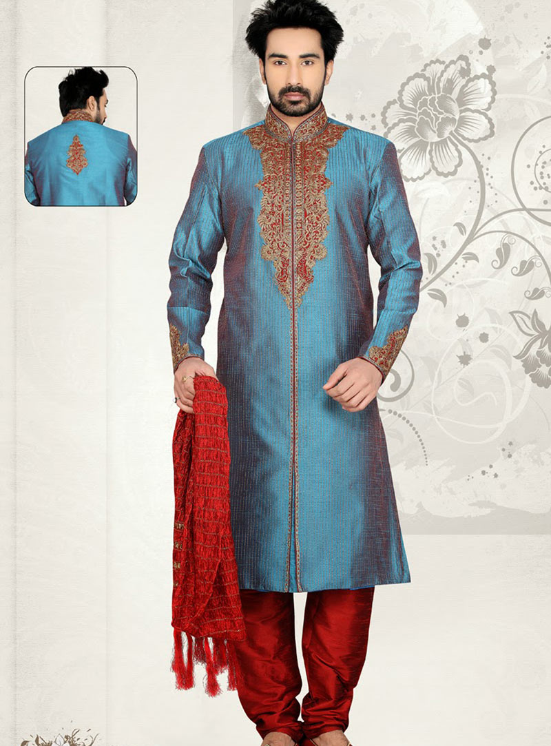 Blue Art Dupian Silk Kurta With Churidar 47719