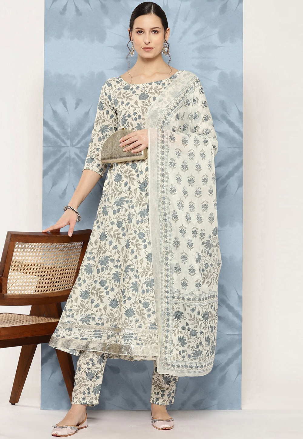 Cream Cotton Readymade Pant Style Suit 266923