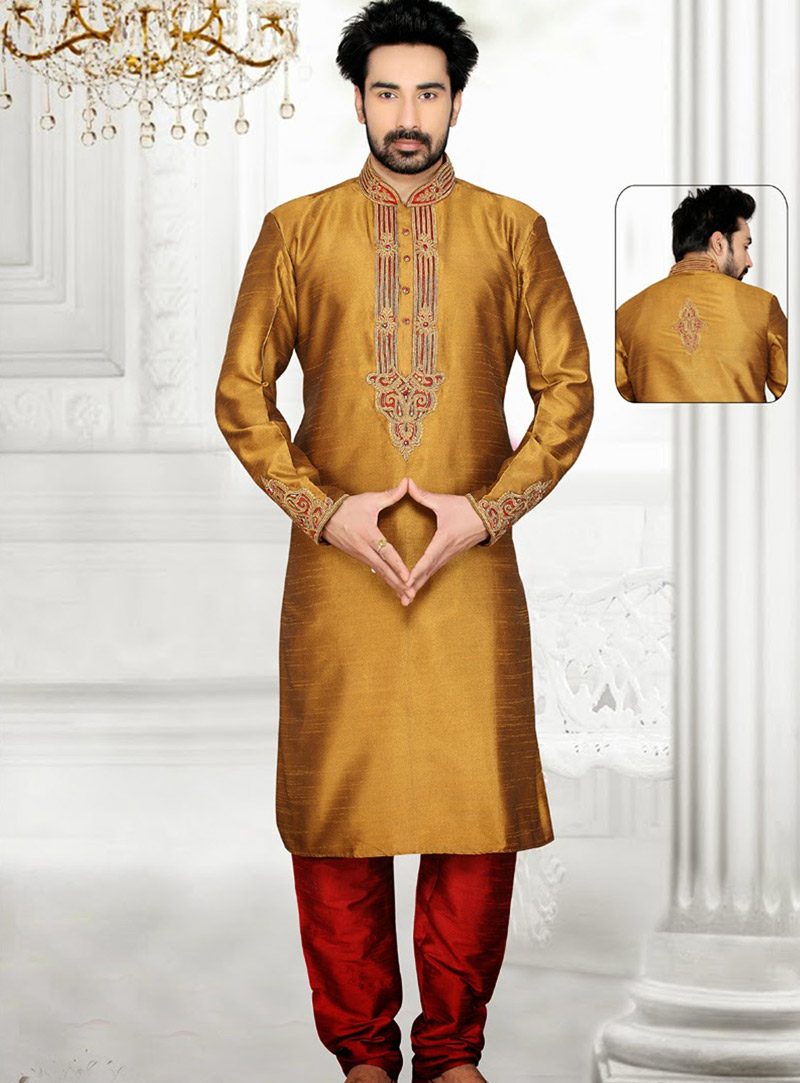 Orange Art Dupian Silk Kurta With Churidar 47720