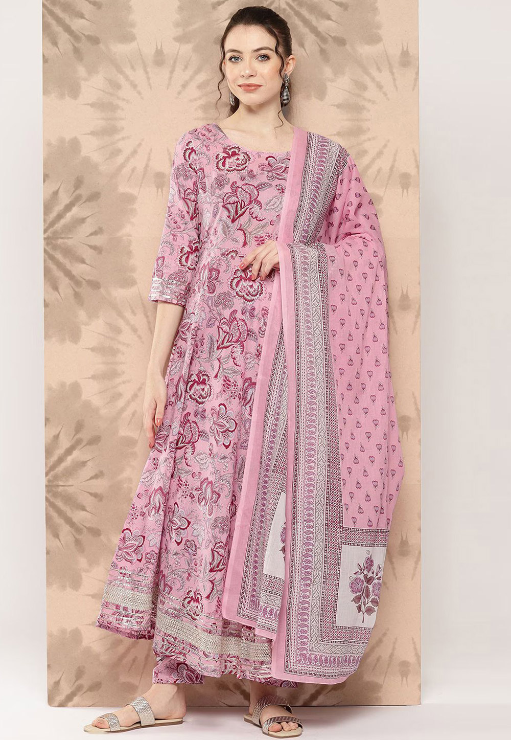 Pink Cotton Readymade Pant Style Suit 266935