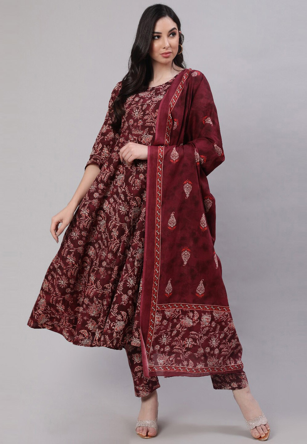 Maroon Cotton Readymade Pakistani Suit 266936