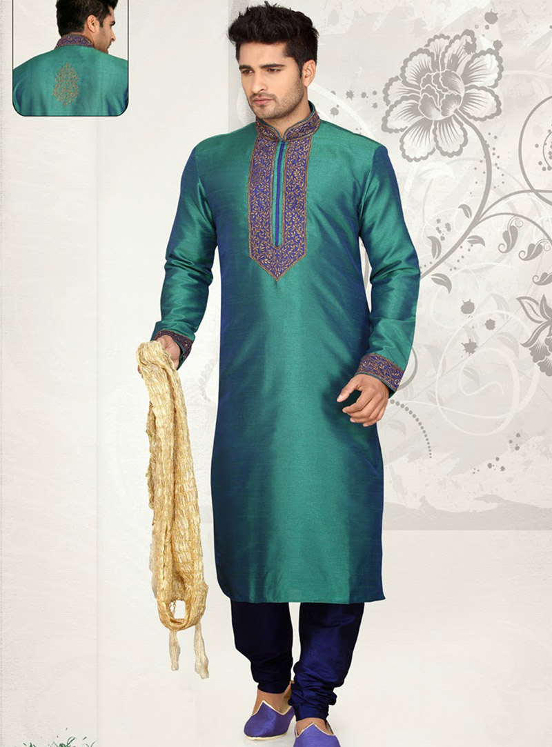 Teal Art Dupian Silk Kurta With Churidar 47721