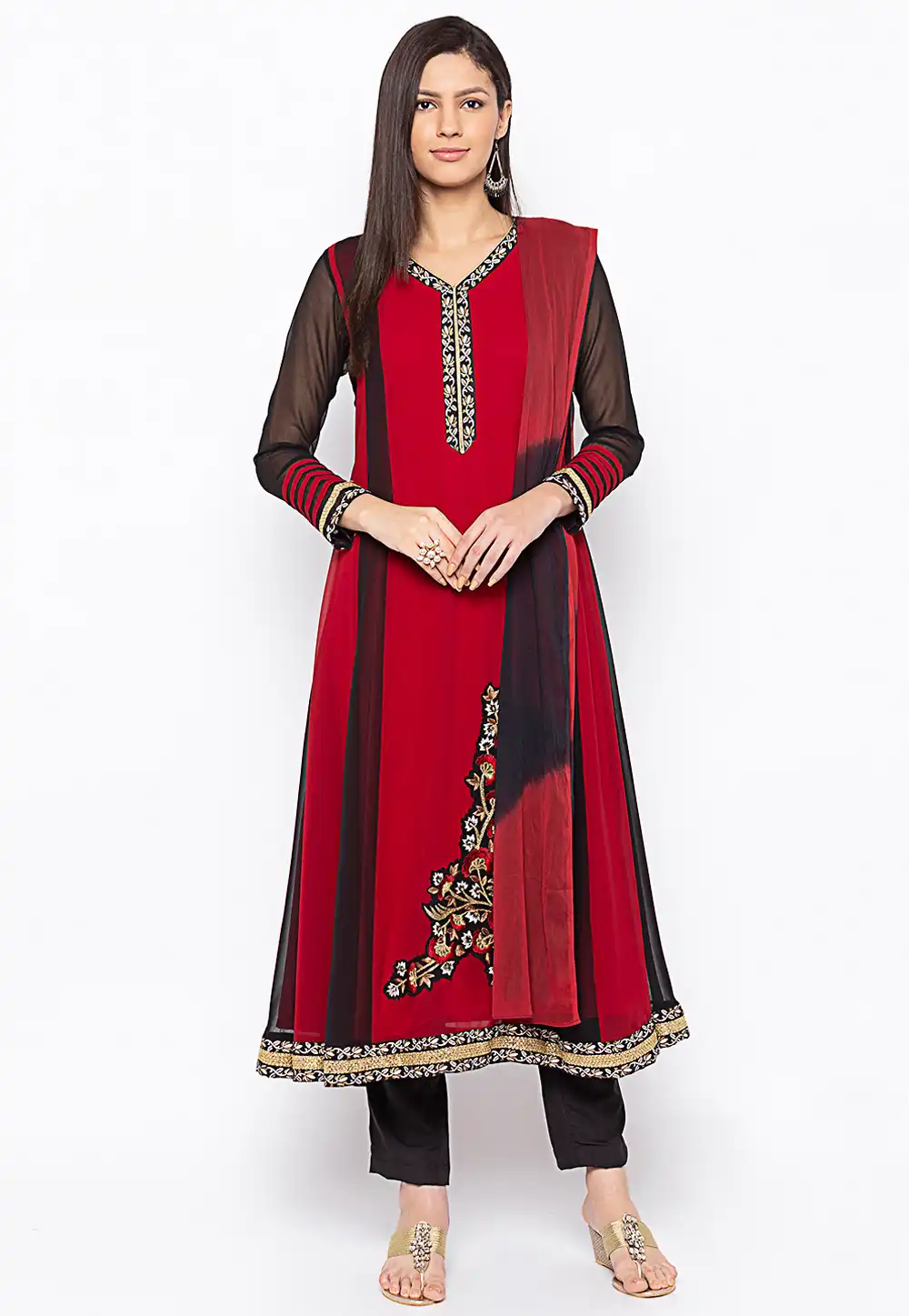 Maroon Georgette Readymade Anarkali Suit 239410