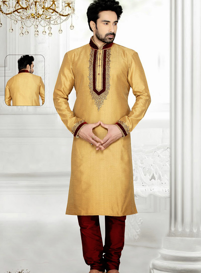 Beige Art Dupian Silk Kurta With Churidar 47723
