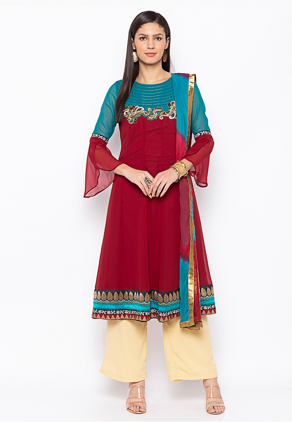 Maroon Georgette Readymade Palazzo Suit 246141