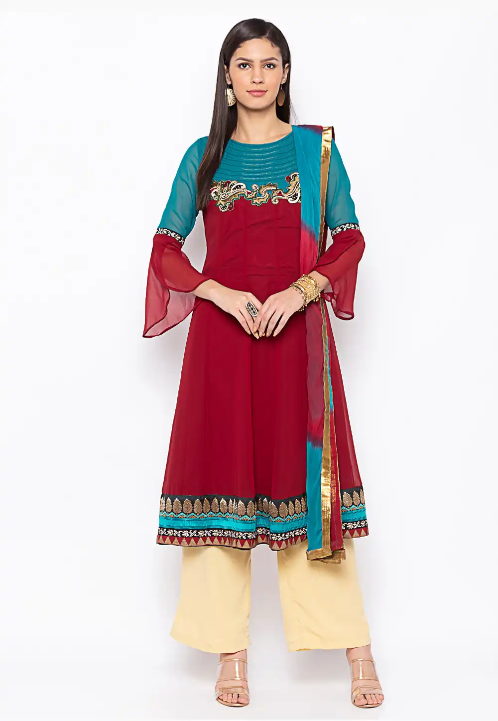 Maroon Georgette Readymade Palazzo Suit 246141