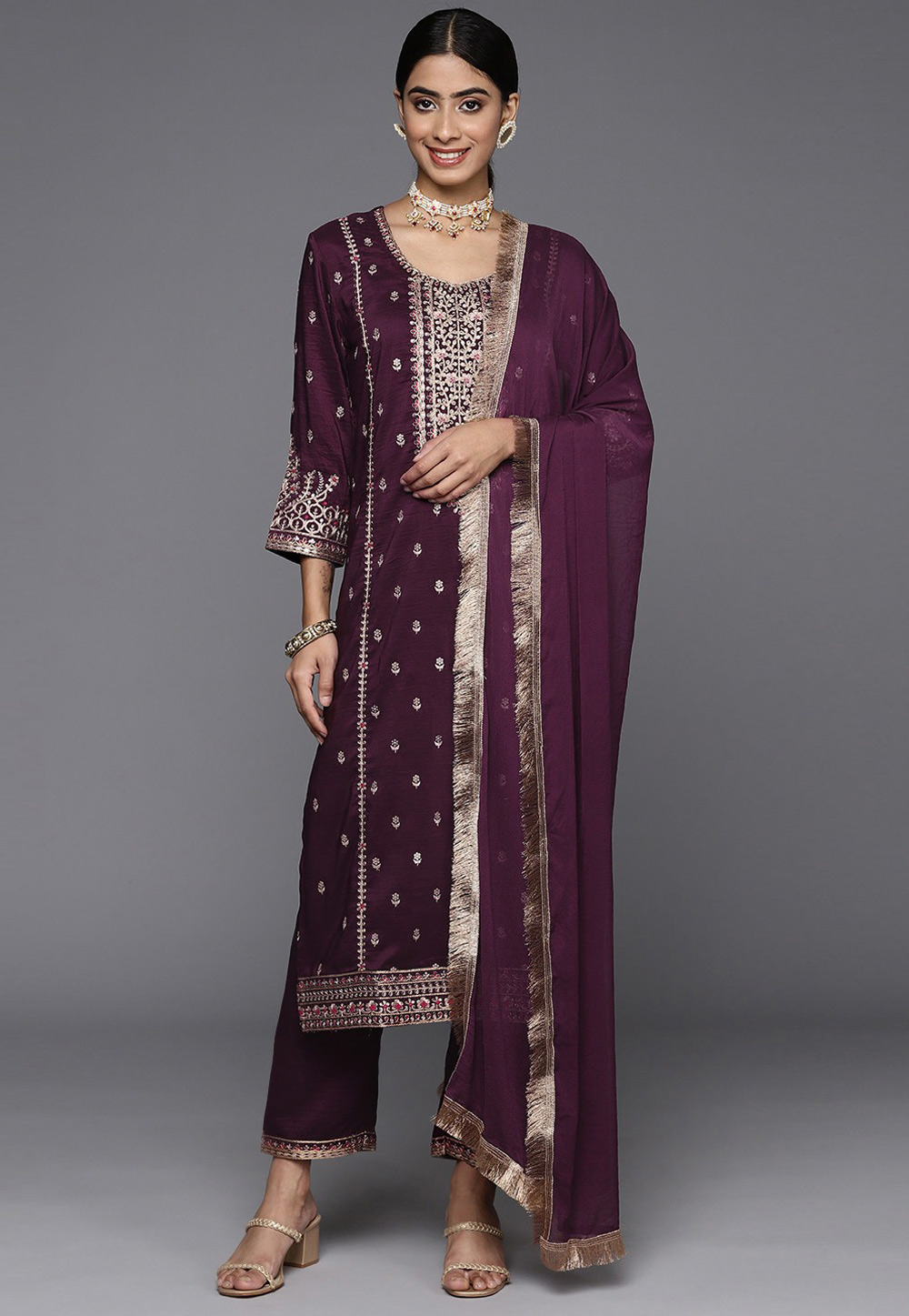 Purple Silk Readymade Pant Style Suit 268919