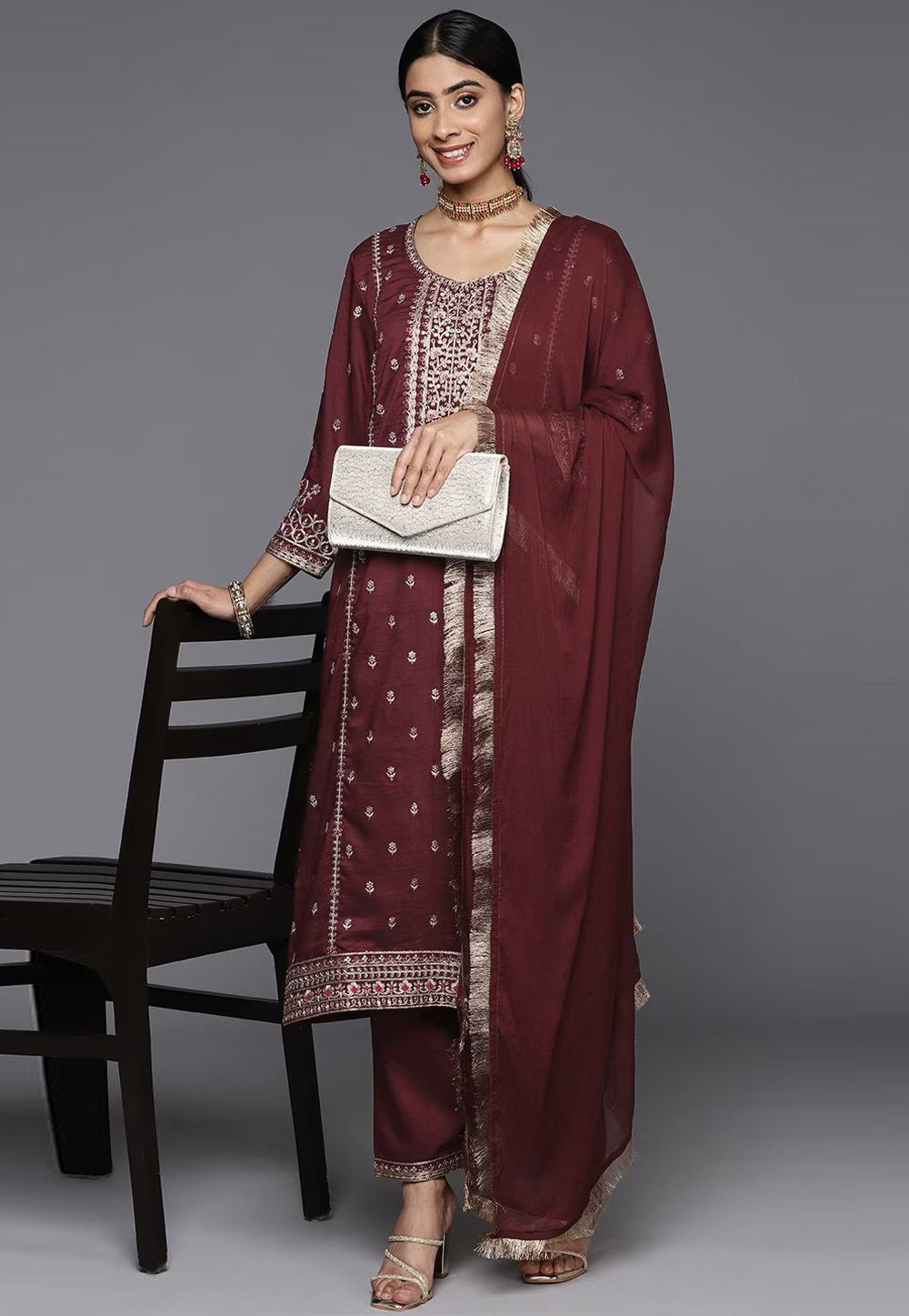 Maroon Silk Readymade Pakistani Suit 268920