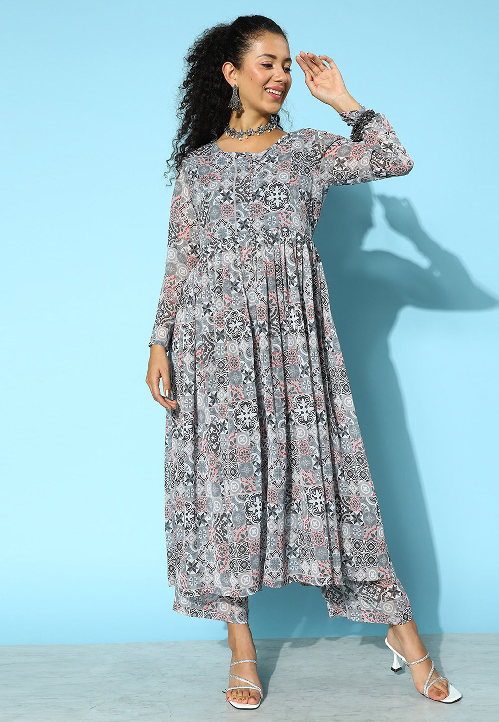 Grey Silk Georgette Kurta Set With Palazzo 269739