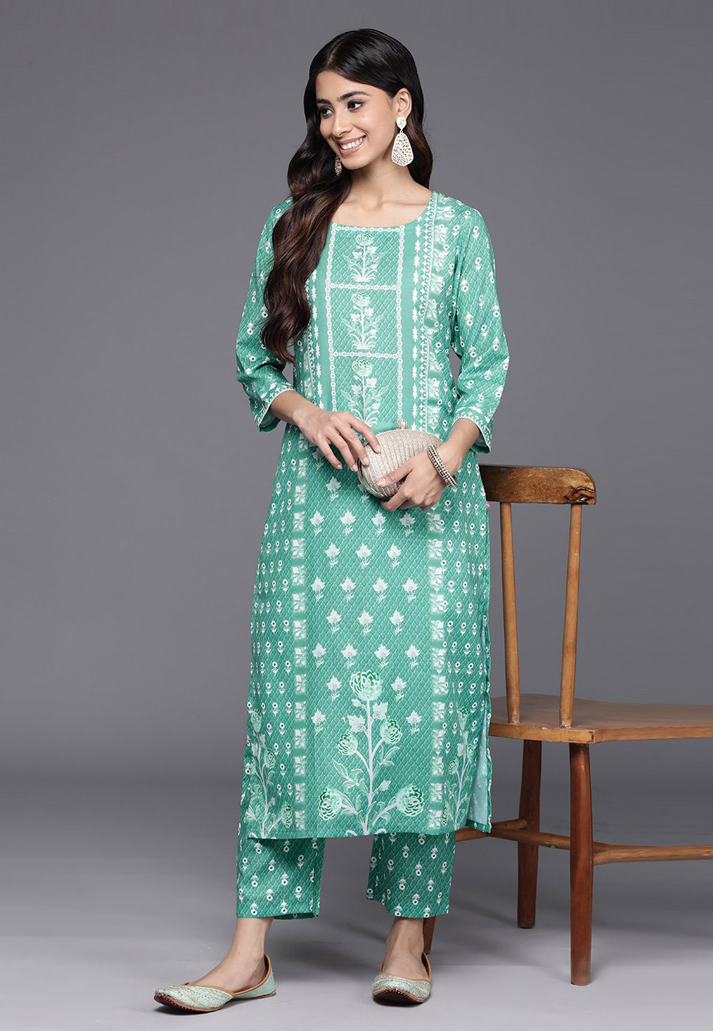 Sea Green Viscose Rayon Kurta Set With Palazzo 269741