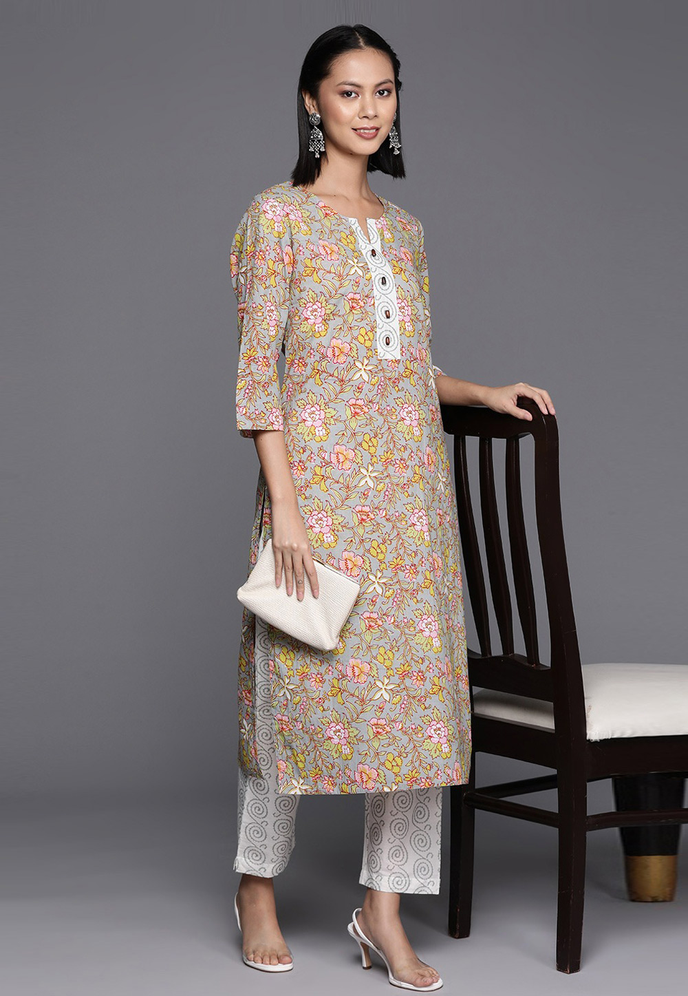 Grey Cotton Kurta Set With Pent 269743