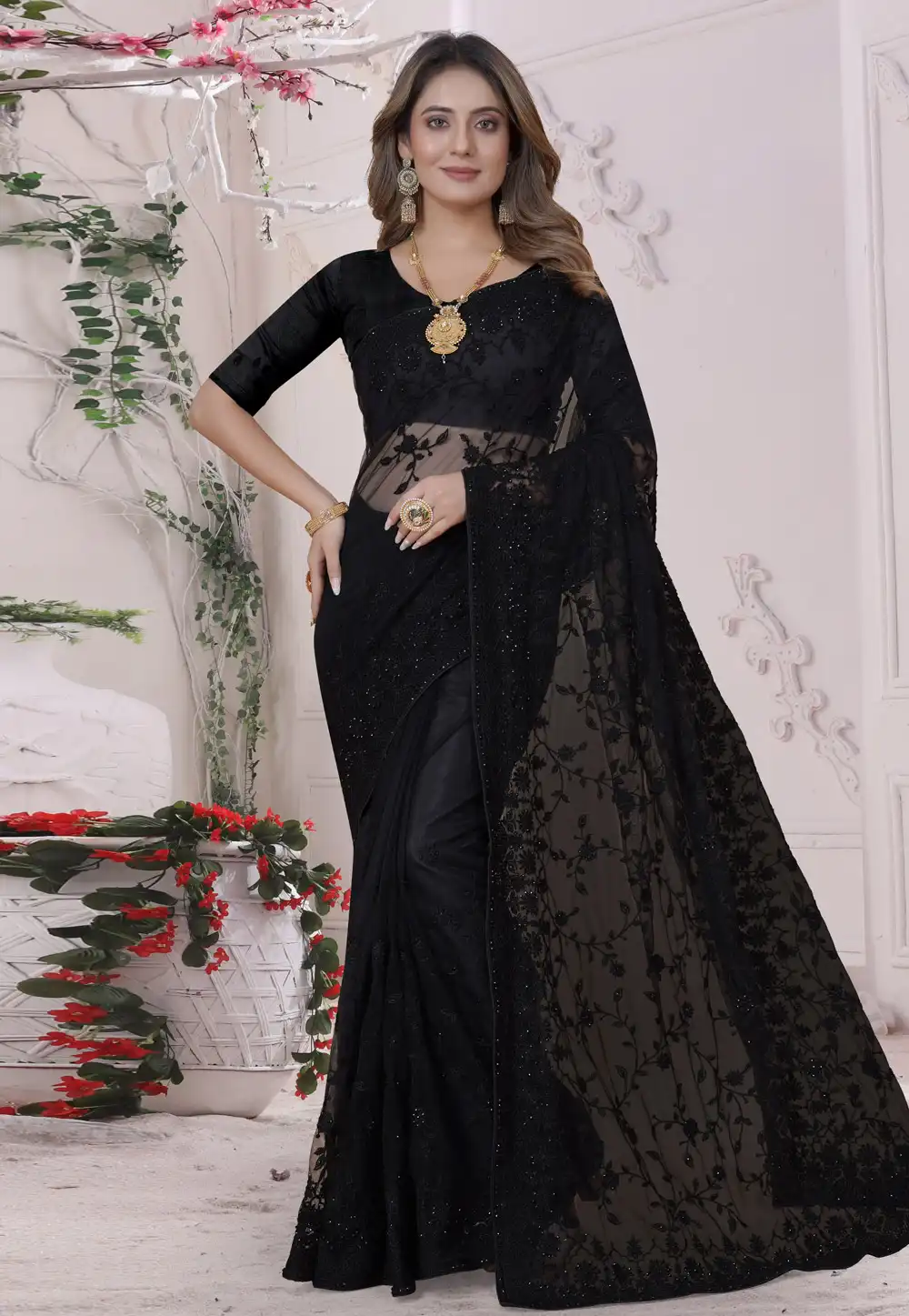 Black Net Saree With Blouse 269794
