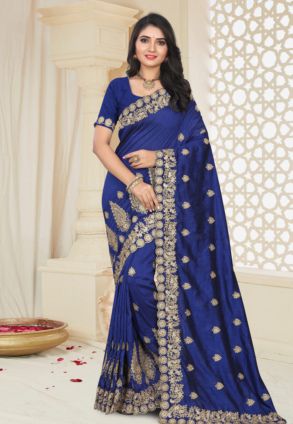 Blue Silk Festival Wear Saree 195678