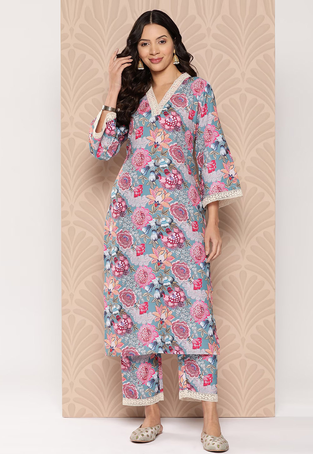 Sky Blue Viscose Rayon Kurta Set With Palazzo 269749