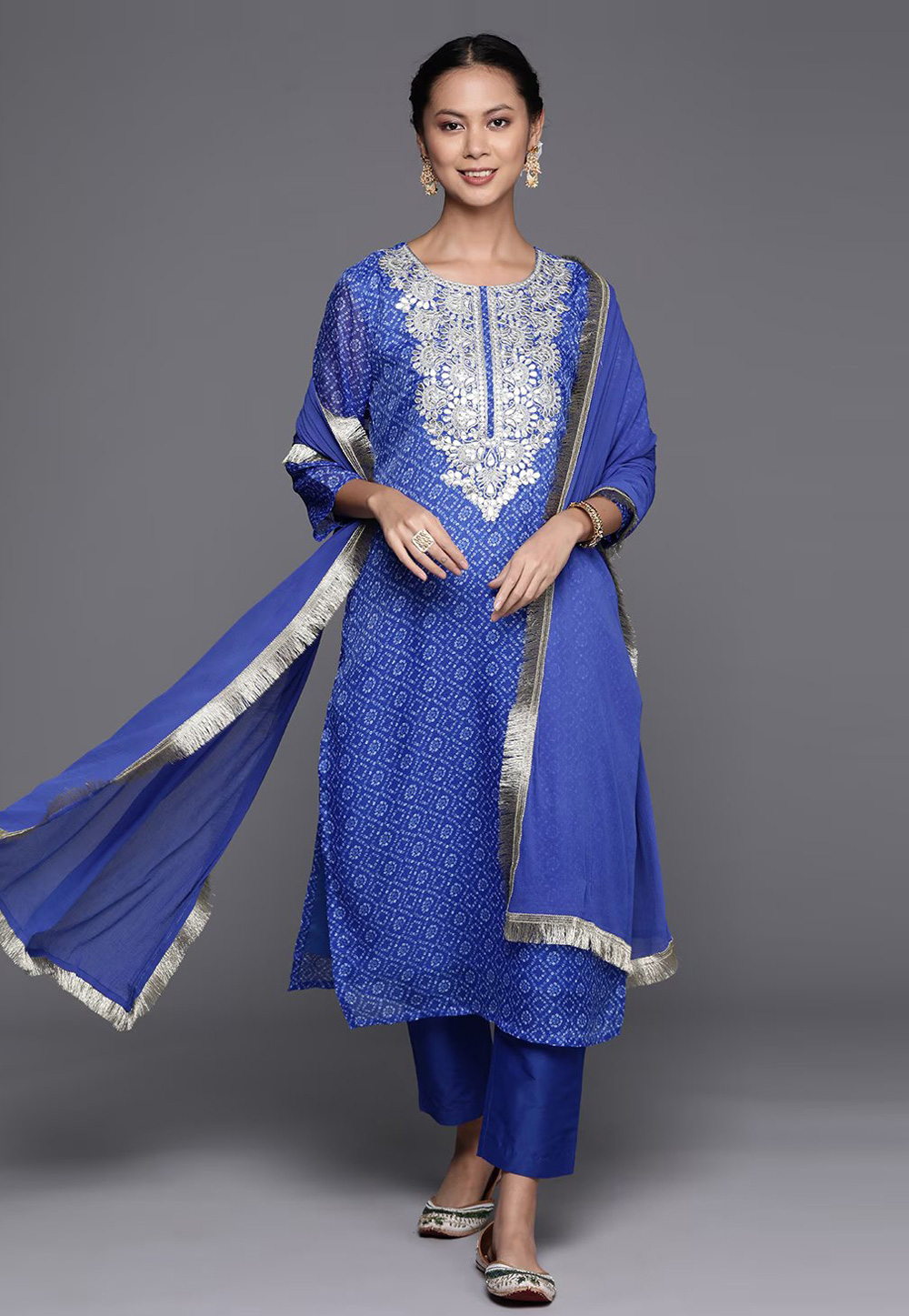 Blue Cotton Readymade Pant Style Suit 269759