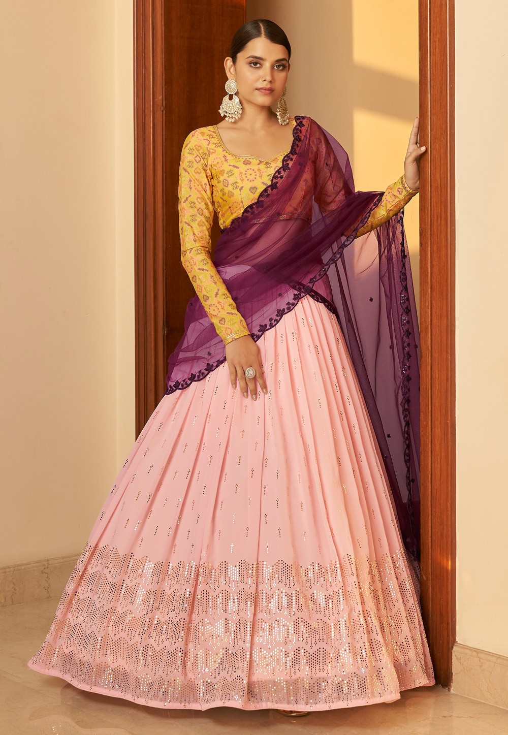 Pink Georgette Circular Lehenga Choli 242505