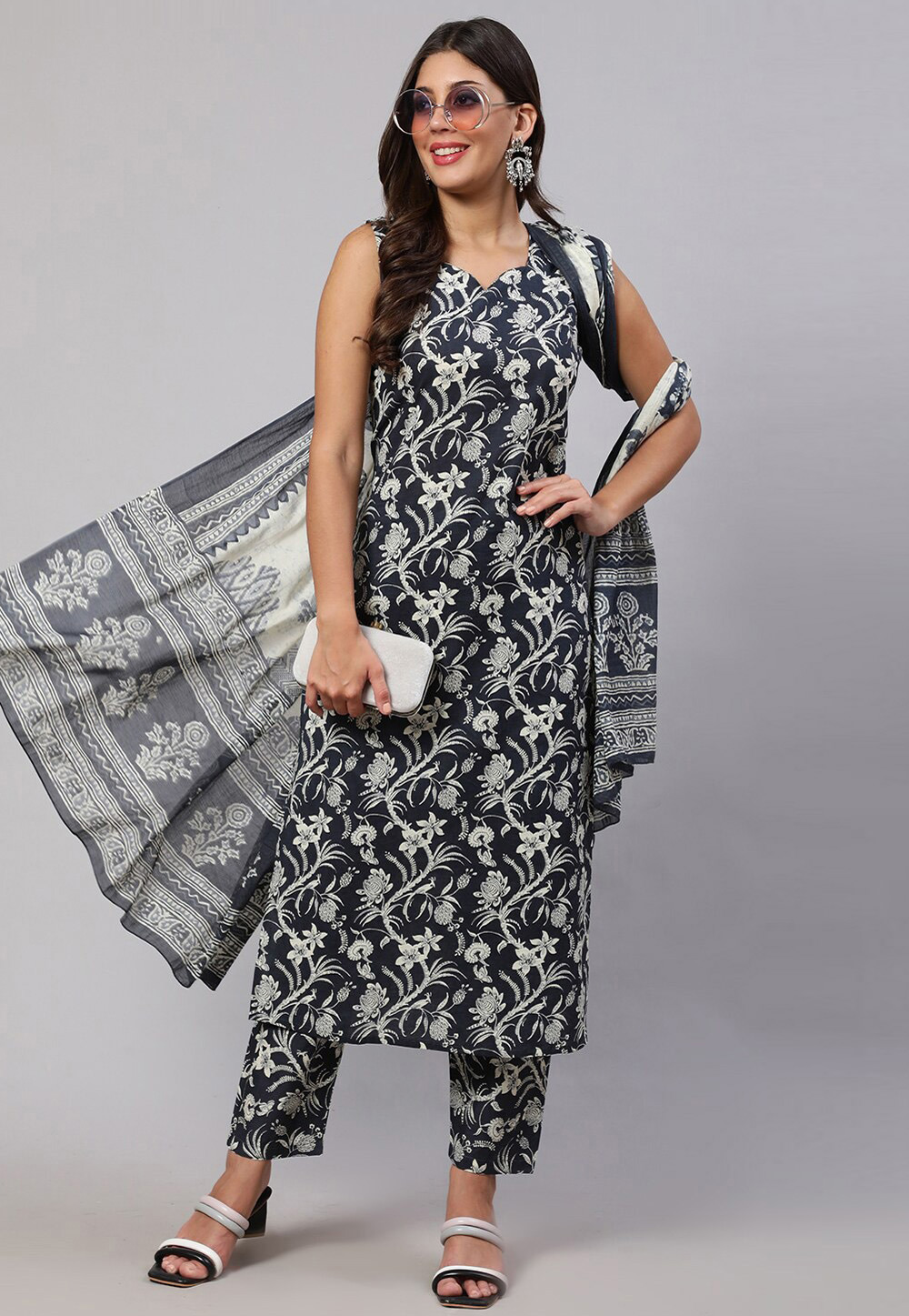 Black Cotton Readymade Pant Style Suit 270037