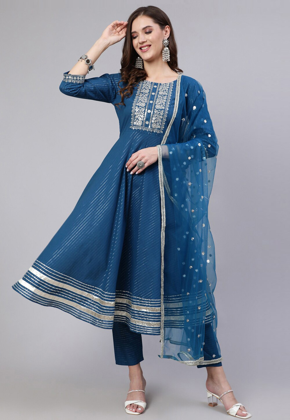 Blue Cotton Readymade Pant Style Suit 270039