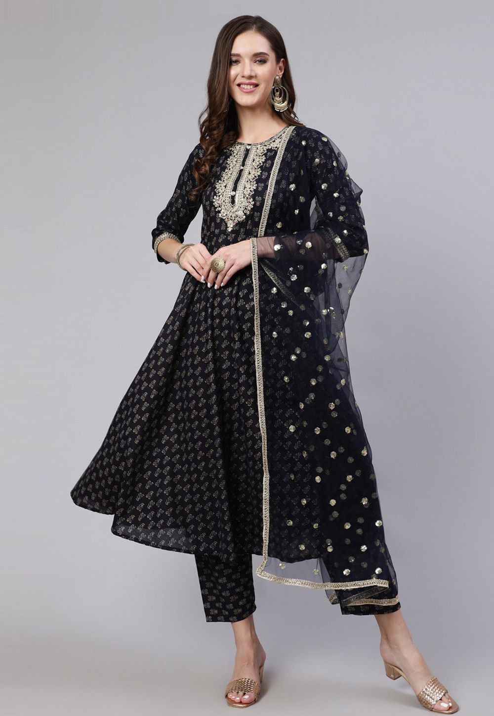 Black Cotton Readymade Pant Style Suit 270041