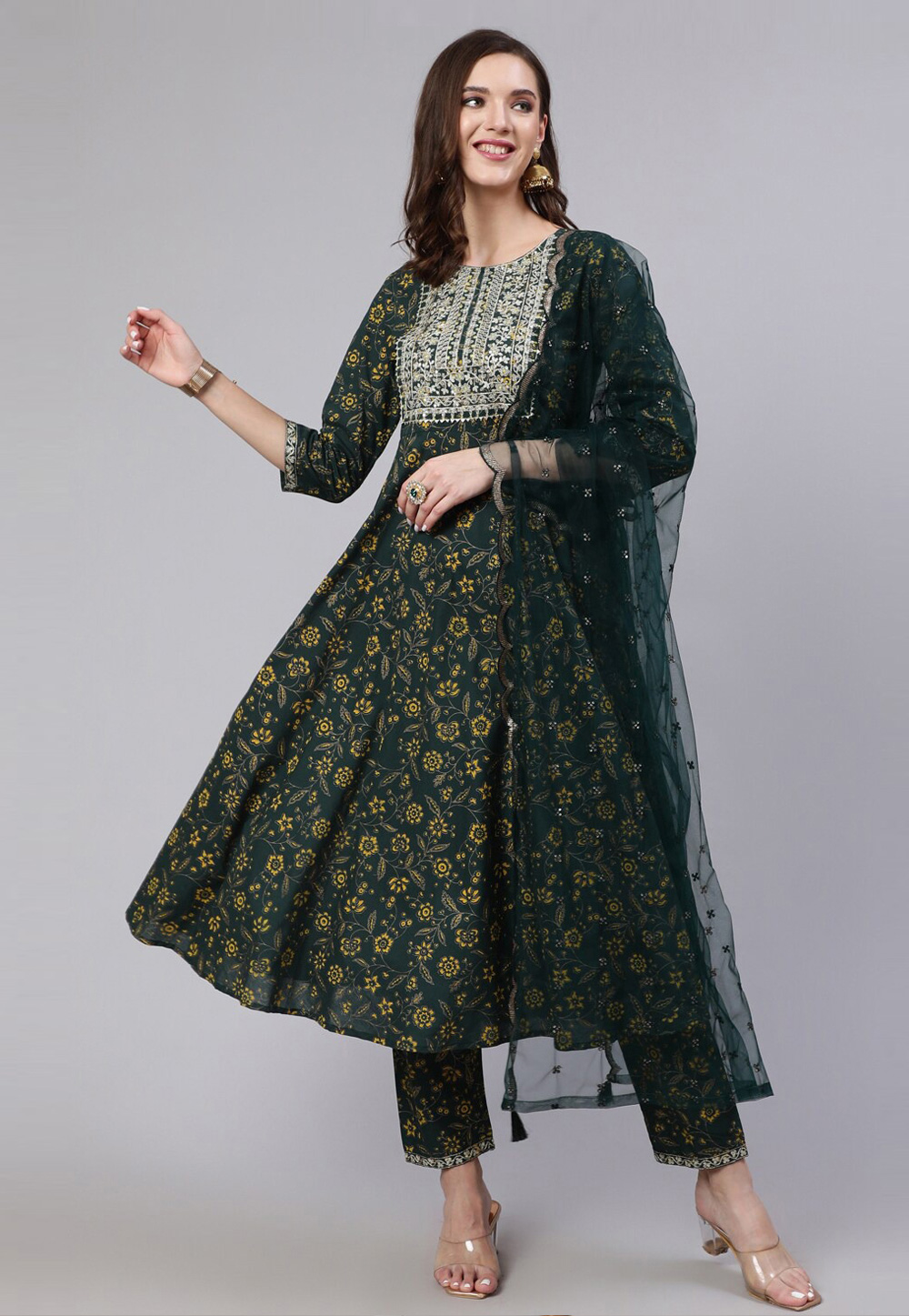 Green Cotton Readymade Pant Style Suit 270043