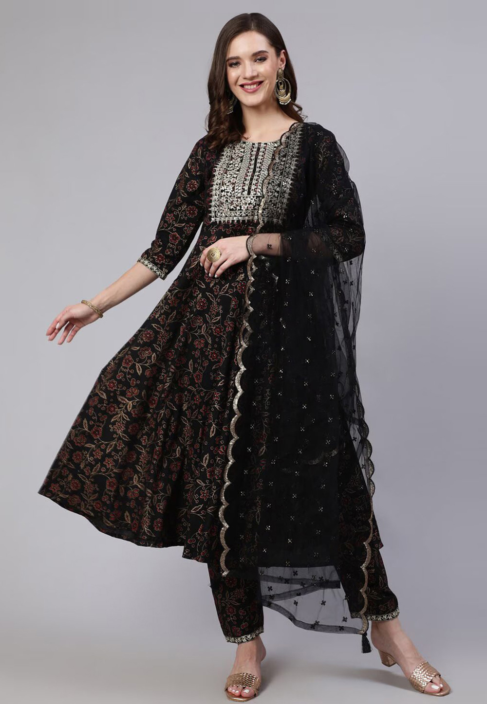 Black Cotton Readymade Pant Style Suit 270045