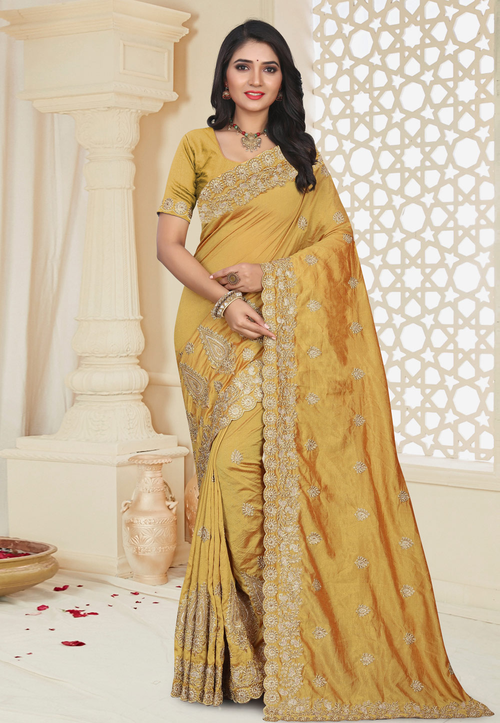 Yellow Silk Saree With Blouse 195681